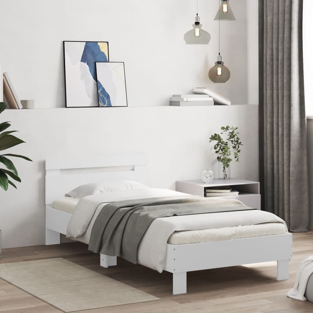 Bedframe met hoofdbord bewerkt hout wit 75x190 cm is nu te koop bij PeponiXL, paradijselijk wonen!