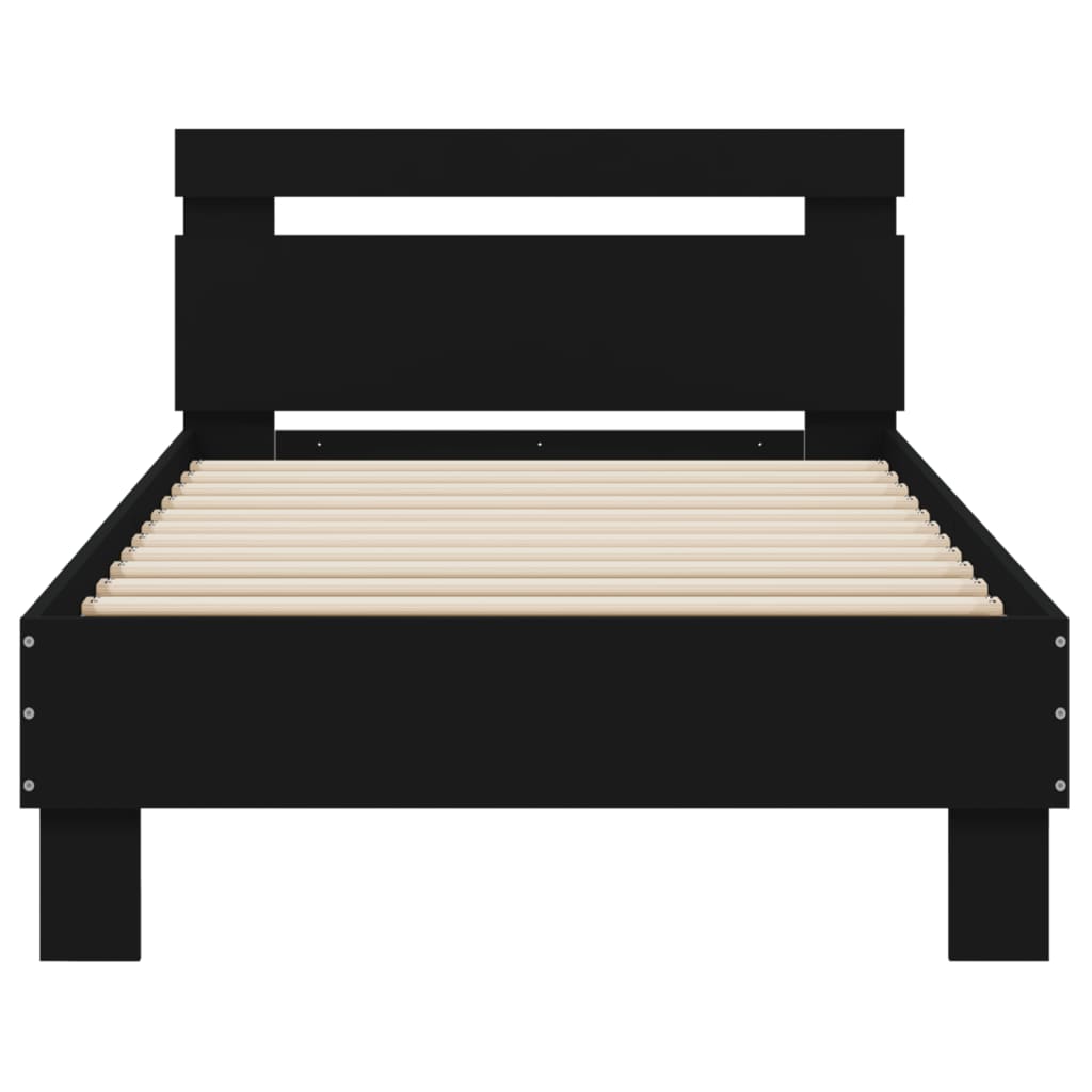 Bedframe met hoofdbord bewerkt hout zwart 75x190 cm is nu te koop bij PeponiXL, paradijselijk wonen!