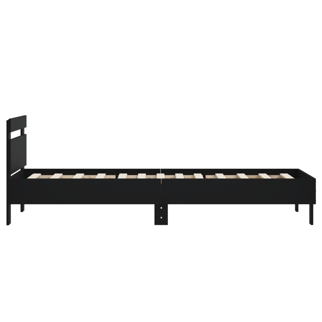 Bedframe met hoofdbord bewerkt hout zwart 75x190 cm is nu te koop bij PeponiXL, paradijselijk wonen!