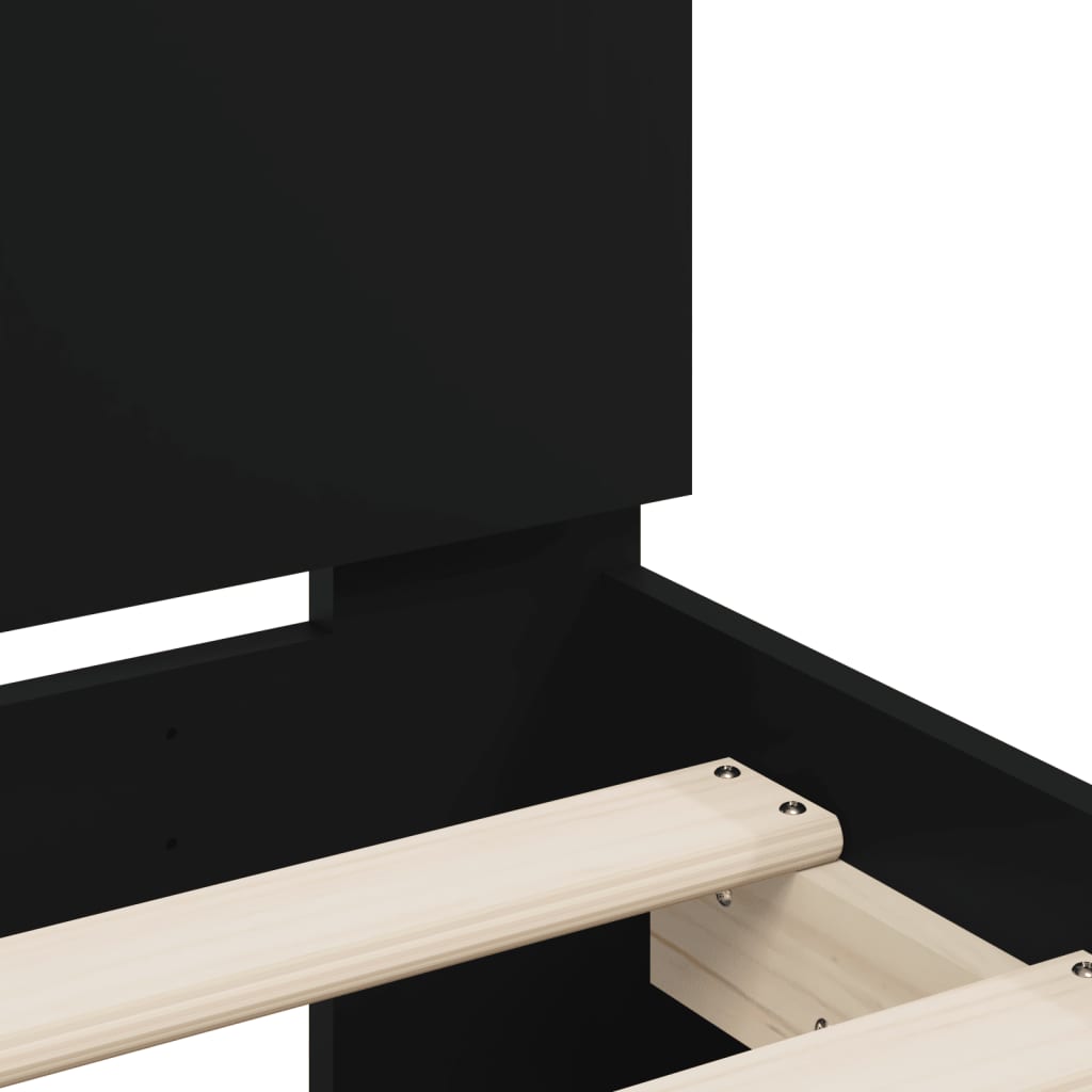Bedframe met hoofdbord bewerkt hout zwart 75x190 cm is nu te koop bij PeponiXL, paradijselijk wonen!