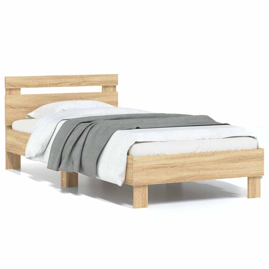 Bedframe met hoofdbord zonder matras sonoma eiken 75x190 cm is nu te koop bij PeponiXL, paradijselijk wonen!