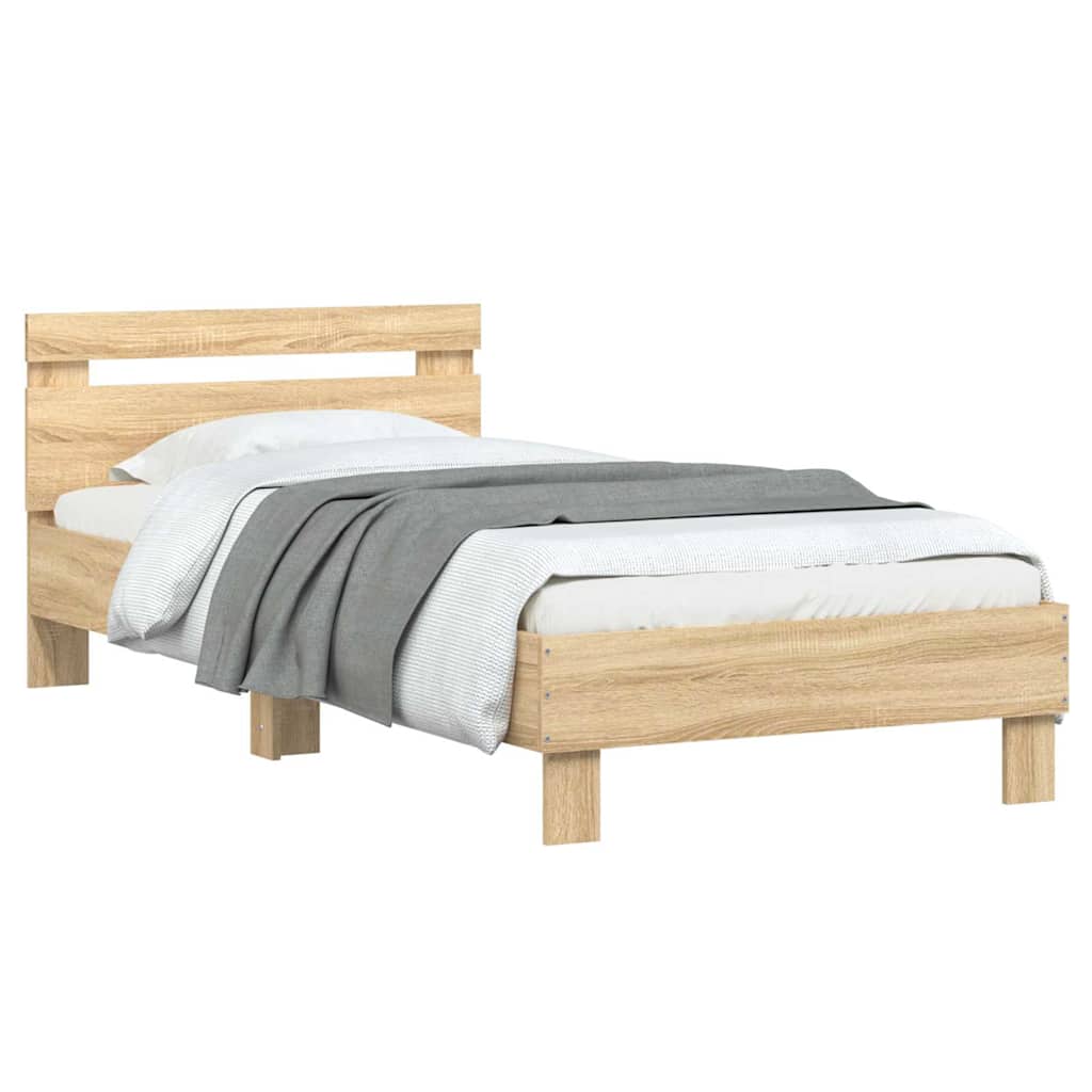 Bedframe met hoofdbord zonder matras sonoma eiken 75x190 cm is nu te koop bij PeponiXL, paradijselijk wonen!
