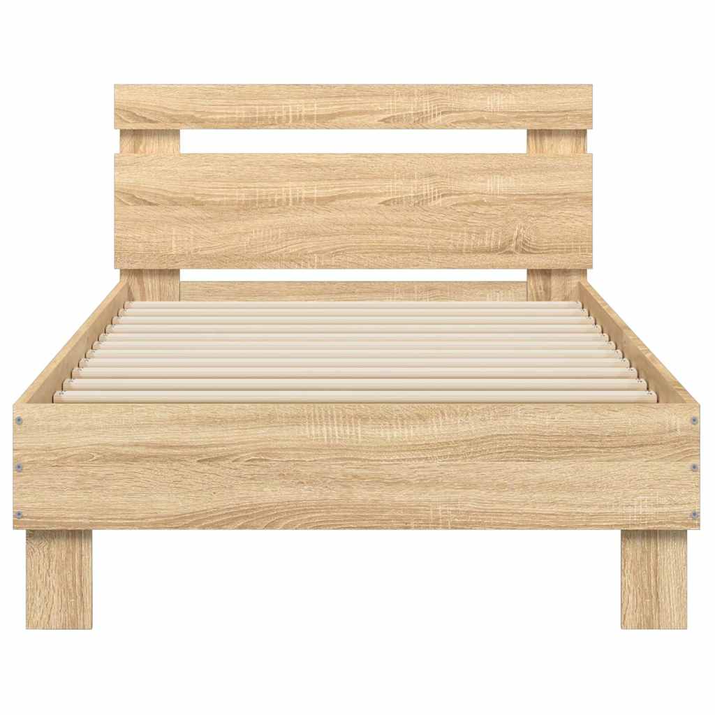 Bedframe met hoofdbord zonder matras sonoma eiken 75x190 cm is nu te koop bij PeponiXL, paradijselijk wonen!