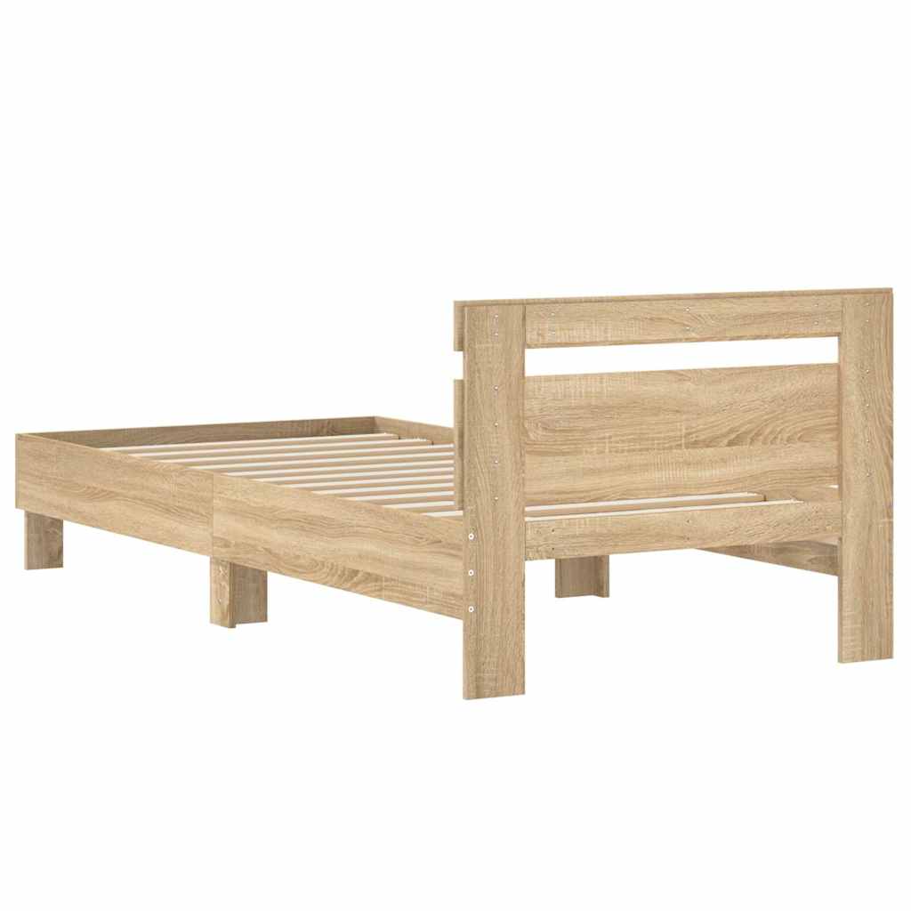 Bedframe met hoofdbord zonder matras sonoma eiken 75x190 cm is nu te koop bij PeponiXL, paradijselijk wonen!