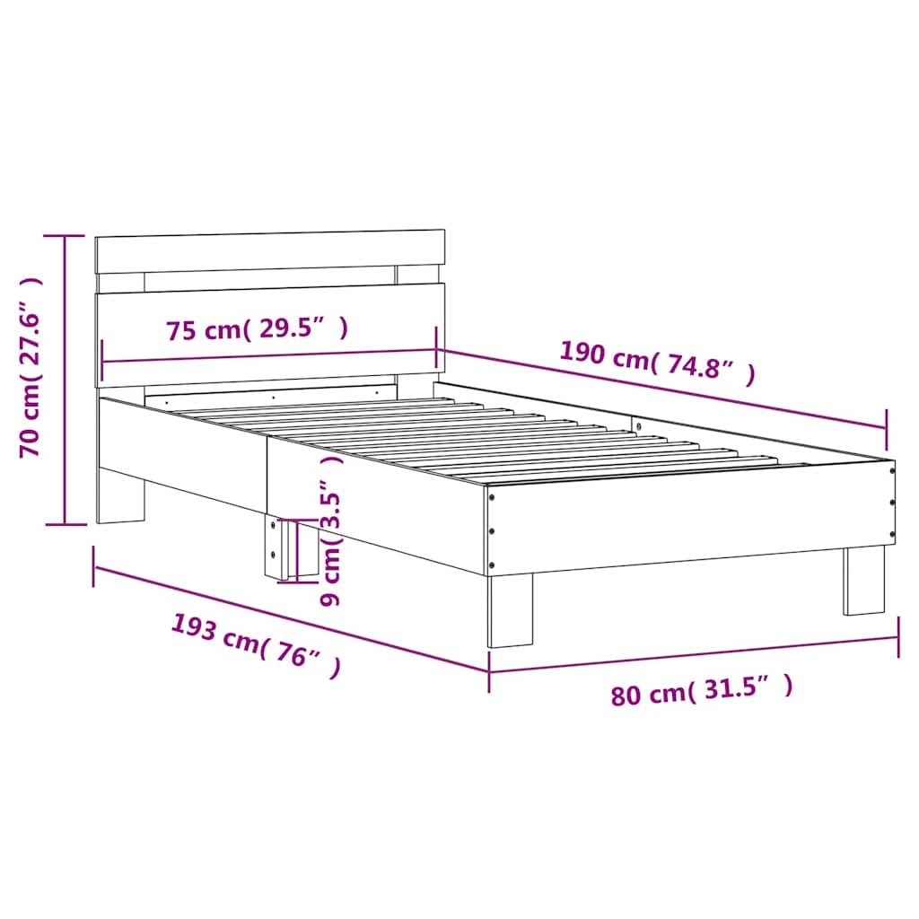 Bedframe met hoofdbord zonder matras sonoma eiken 75x190 cm is nu te koop bij PeponiXL, paradijselijk wonen!
