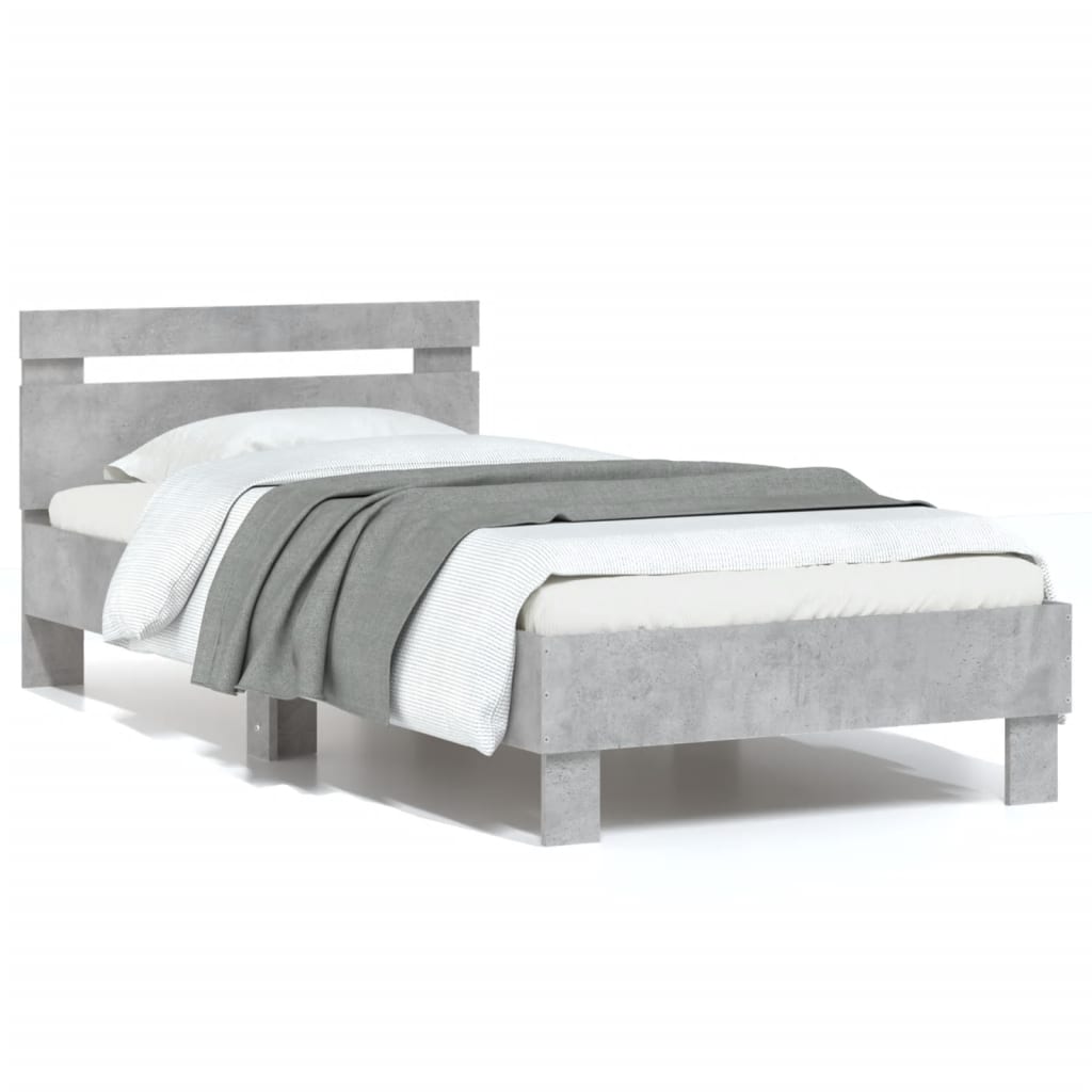 Bedframe met hoofdbord bewerkt hout betongrijs 75x190 cm is nu te koop bij PeponiXL, paradijselijk wonen!