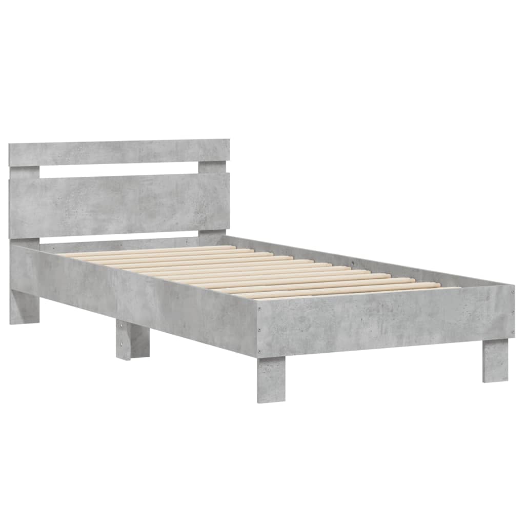 Bedframe met hoofdbord bewerkt hout betongrijs 75x190 cm is nu te koop bij PeponiXL, paradijselijk wonen!