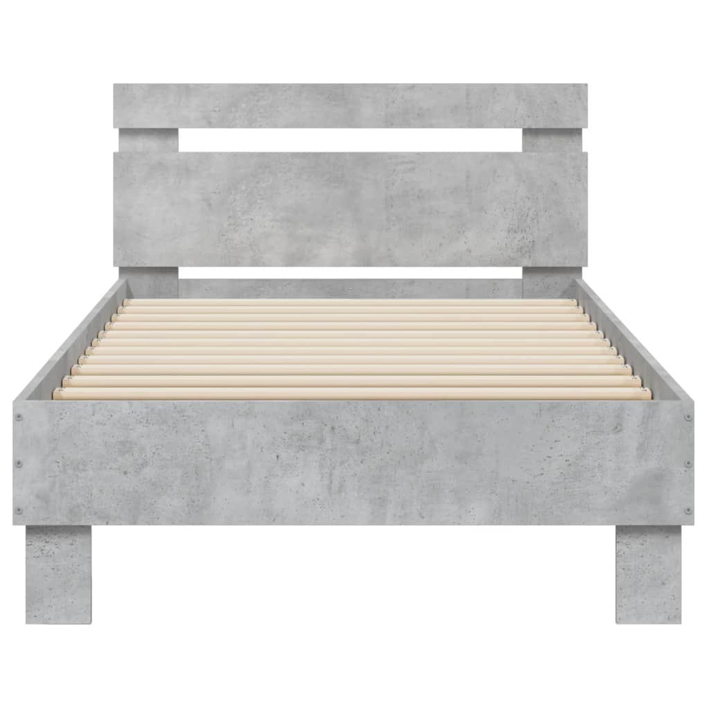 Bedframe met hoofdbord bewerkt hout betongrijs 75x190 cm is nu te koop bij PeponiXL, paradijselijk wonen!