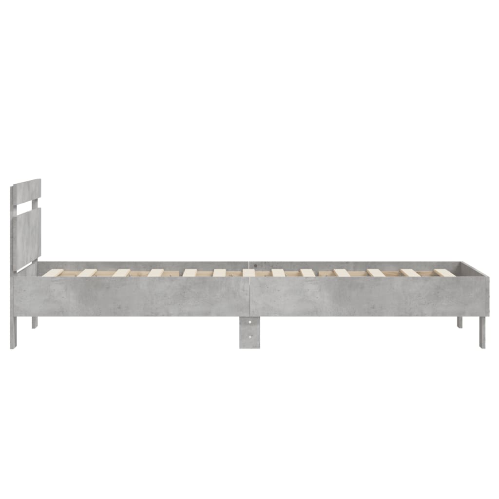 Bedframe met hoofdbord bewerkt hout betongrijs 75x190 cm is nu te koop bij PeponiXL, paradijselijk wonen!