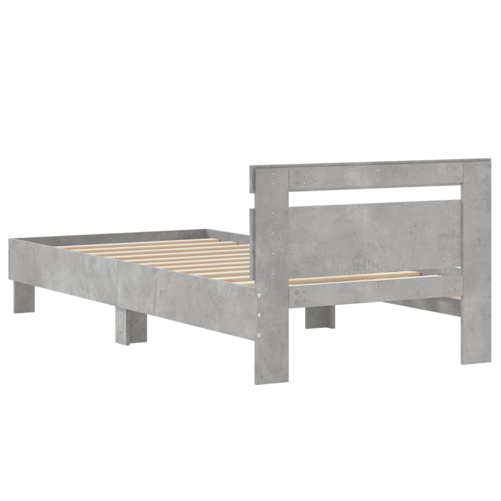 Bedframe met hoofdbord bewerkt hout betongrijs 75x190 cm is nu te koop bij PeponiXL, paradijselijk wonen!