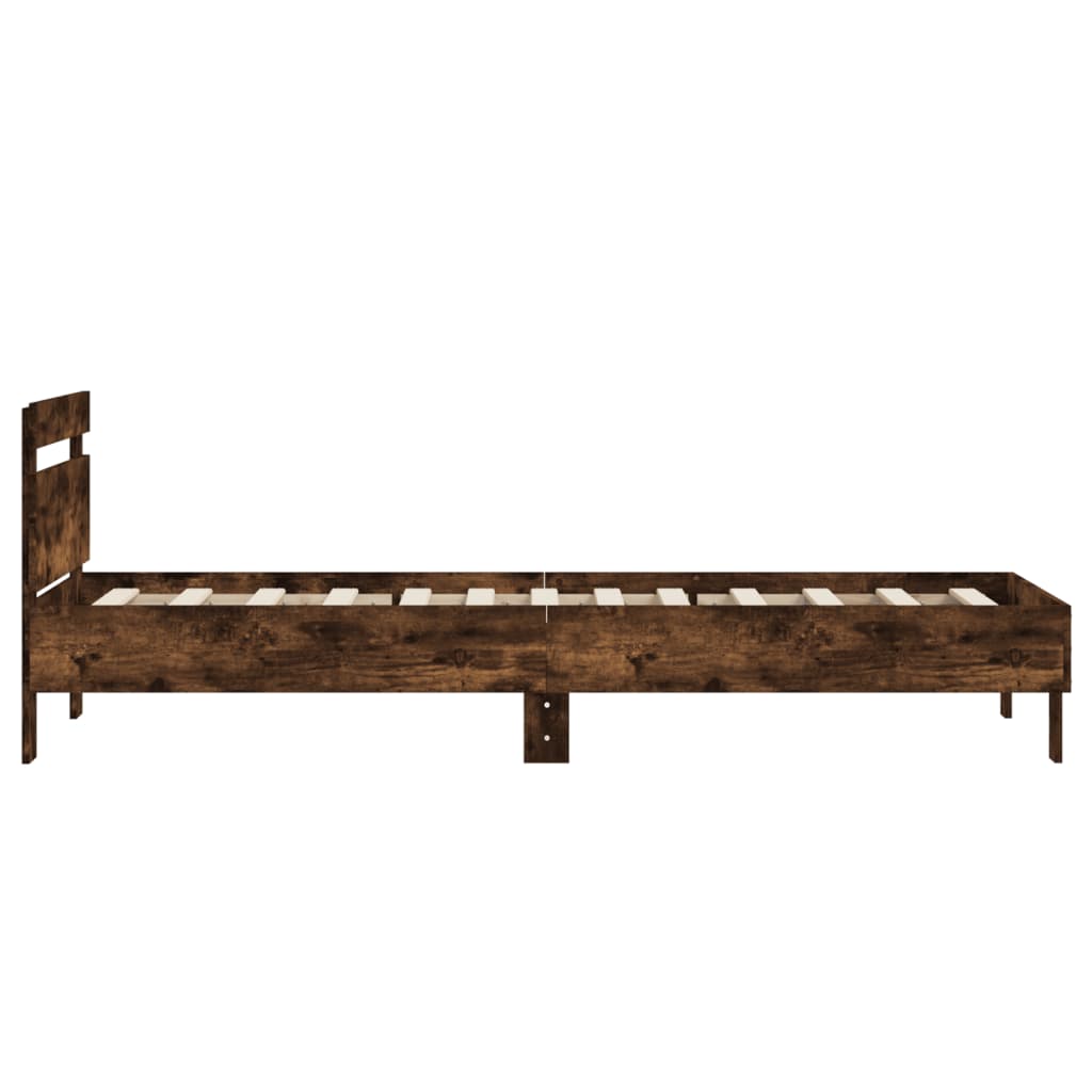 Bedframe met hoofdbord bewerkt hout gerookt eiken 75x190 cm is nu te koop bij PeponiXL, paradijselijk wonen!