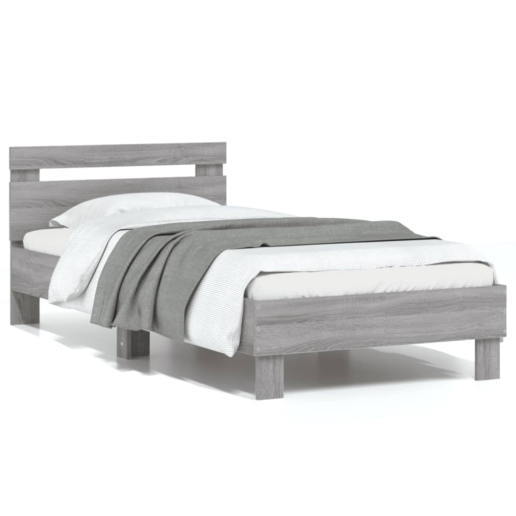 Bedframe met hoofdbord bewerkt hout grijs sonoma 75x190 cm is nu te koop bij PeponiXL, paradijselijk wonen!