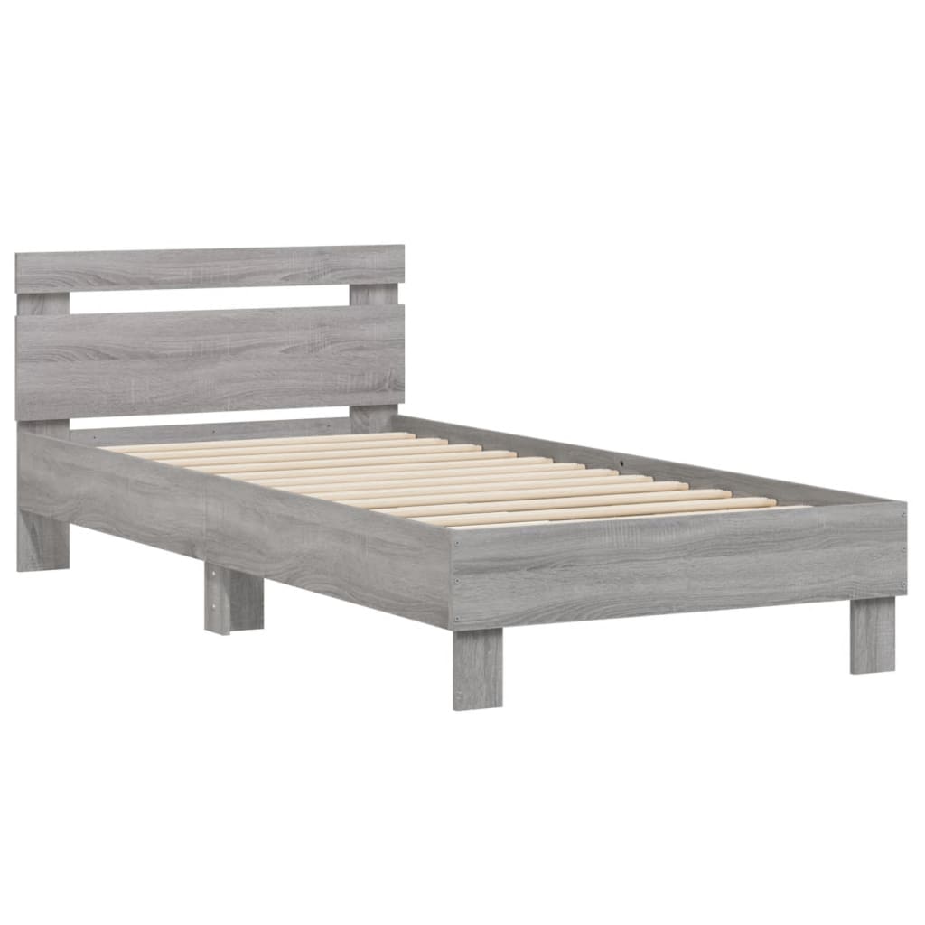 Bedframe met hoofdbord bewerkt hout grijs sonoma 75x190 cm is nu te koop bij PeponiXL, paradijselijk wonen!