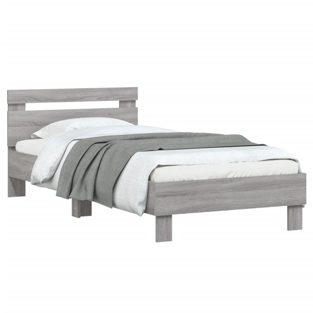 Bedframe met hoofdbord bewerkt hout grijs sonoma 75x190 cm is nu te koop bij PeponiXL, paradijselijk wonen!