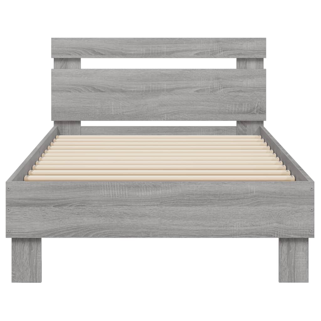 Bedframe met hoofdbord bewerkt hout grijs sonoma 75x190 cm is nu te koop bij PeponiXL, paradijselijk wonen!