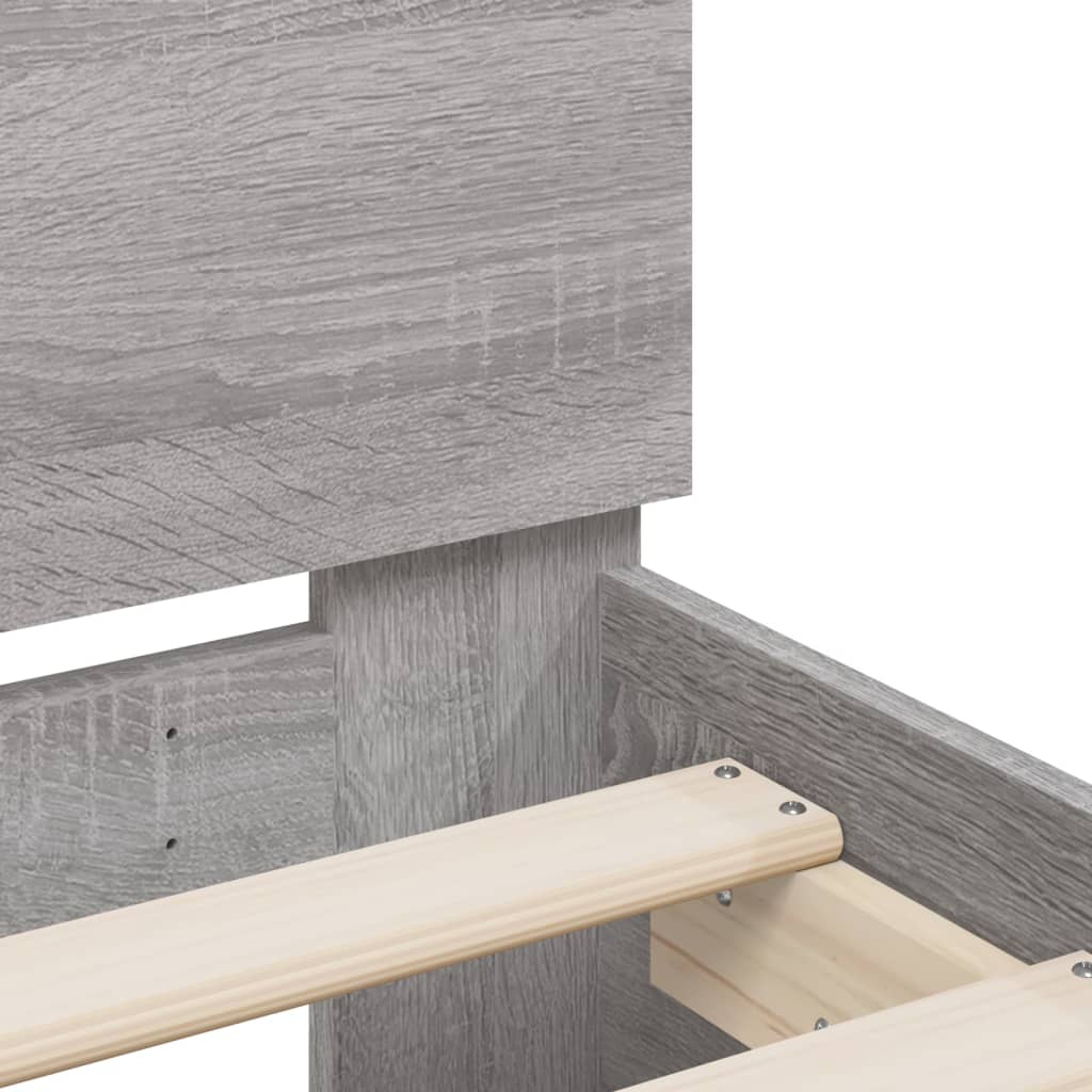 Bedframe met hoofdbord bewerkt hout grijs sonoma 75x190 cm is nu te koop bij PeponiXL, paradijselijk wonen!