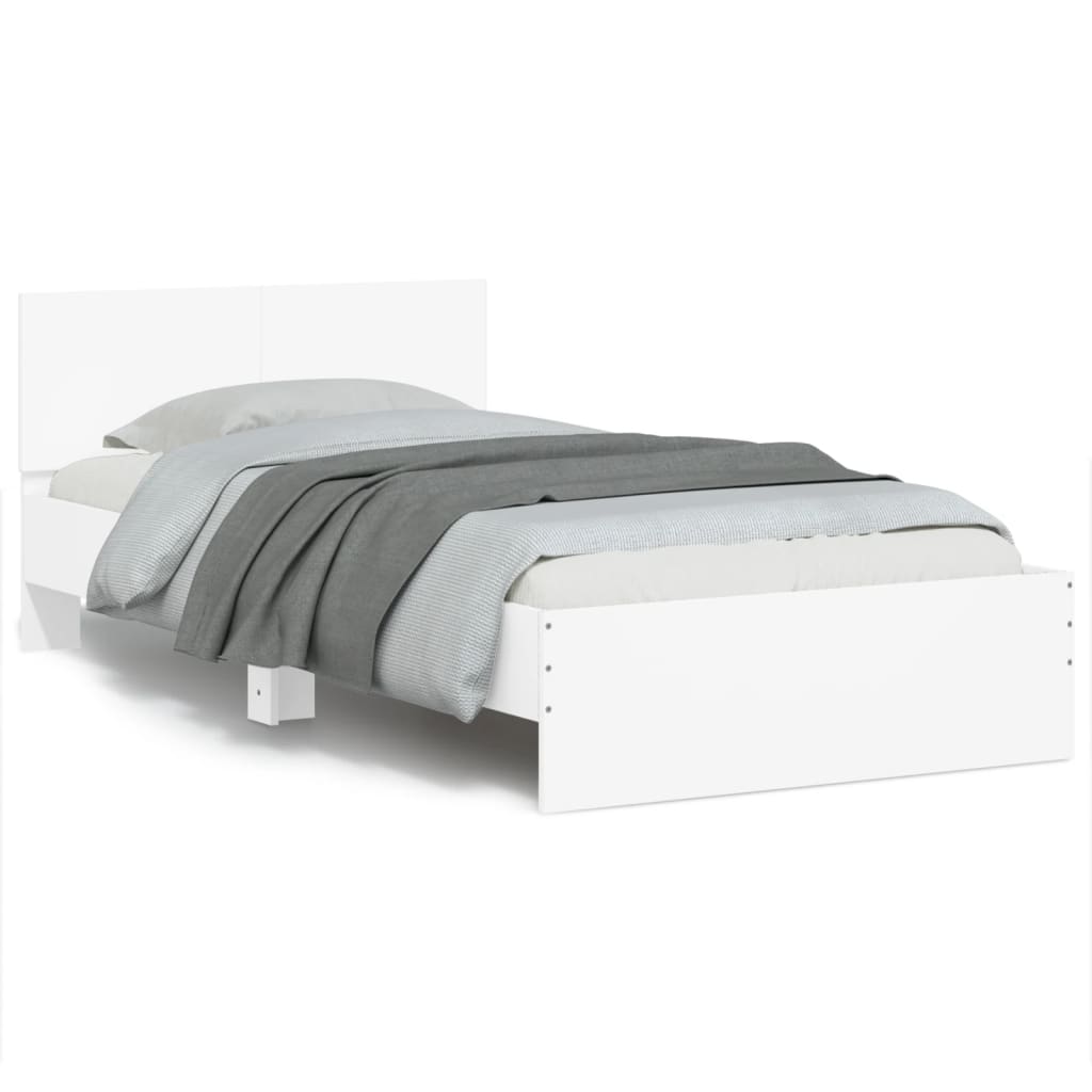 Bedframe met hoofdbord bewerkt hout wit 100x200 cm is nu te koop bij PeponiXL, paradijselijk wonen!