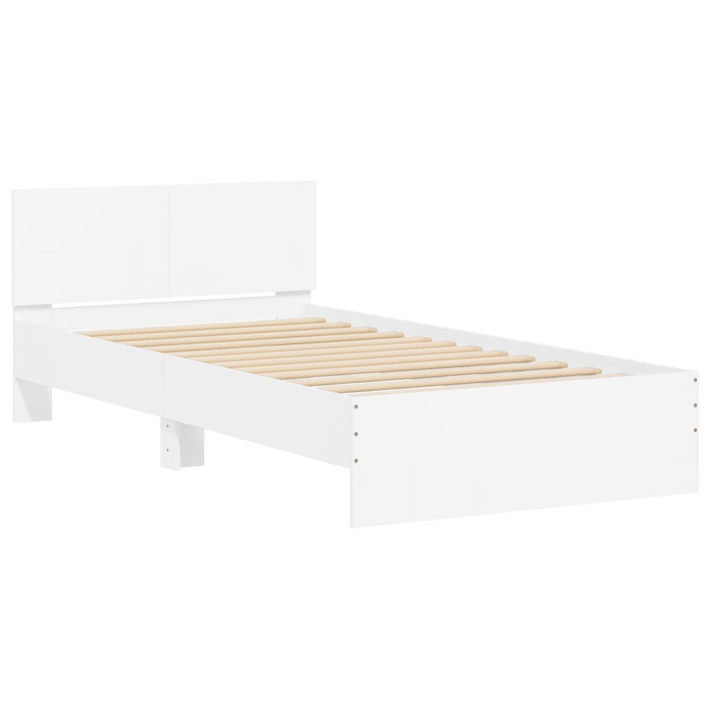 Bedframe met hoofdbord bewerkt hout wit 100x200 cm is nu te koop bij PeponiXL, paradijselijk wonen!