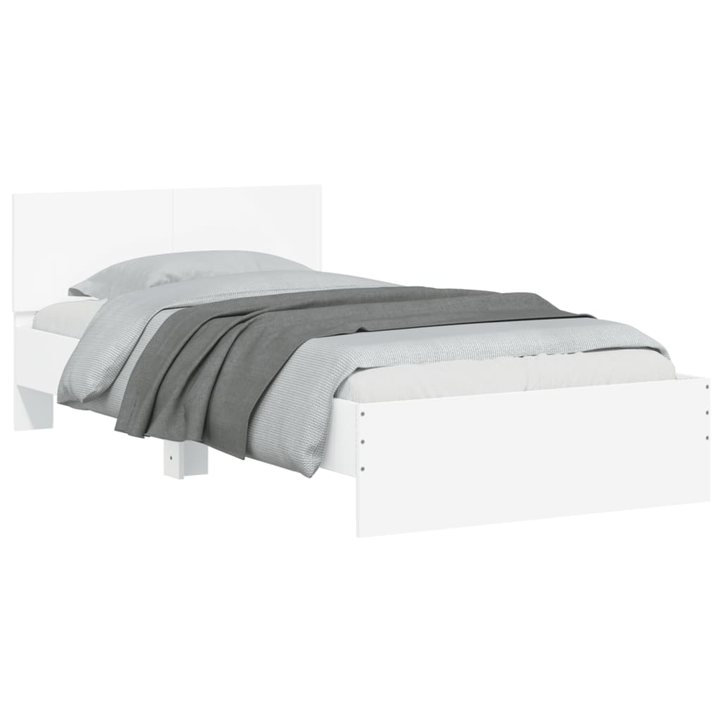 Bedframe met hoofdbord bewerkt hout wit 100x200 cm is nu te koop bij PeponiXL, paradijselijk wonen!