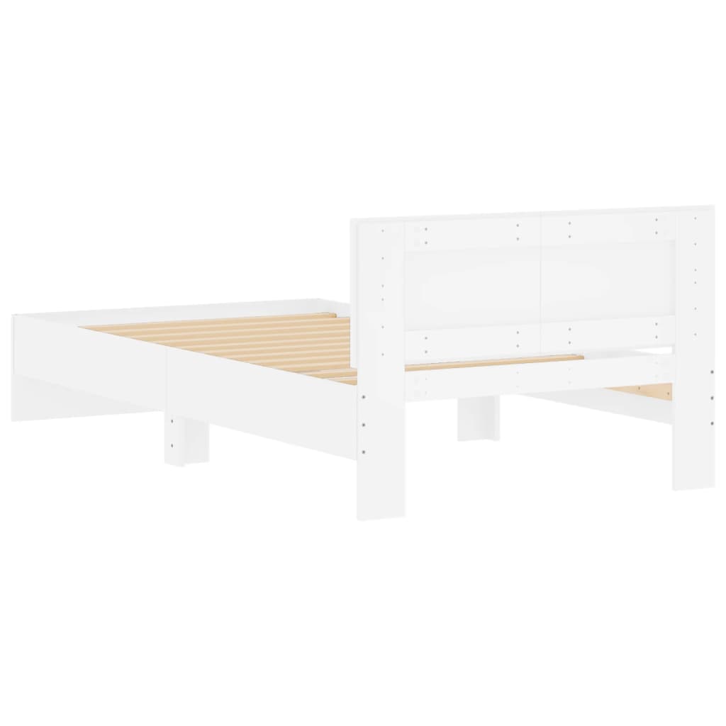 Bedframe met hoofdbord bewerkt hout wit 100x200 cm is nu te koop bij PeponiXL, paradijselijk wonen!