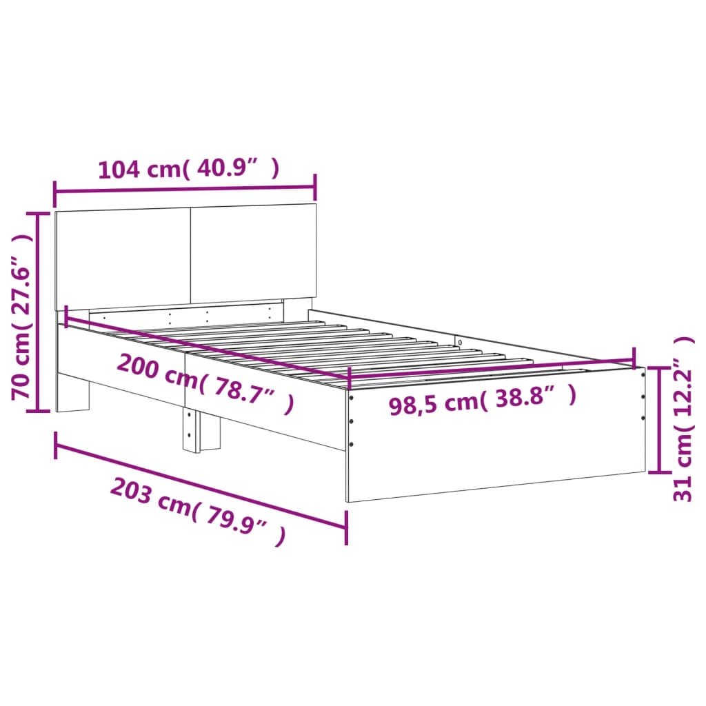 Bedframe met hoofdbord bewerkt hout wit 100x200 cm is nu te koop bij PeponiXL, paradijselijk wonen!