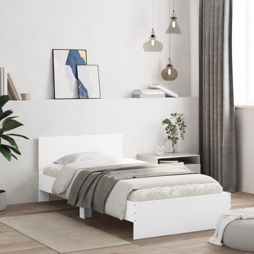Bedframe met hoofdbord bewerkt hout wit 100x200 cm is nu te koop bij PeponiXL, paradijselijk wonen!