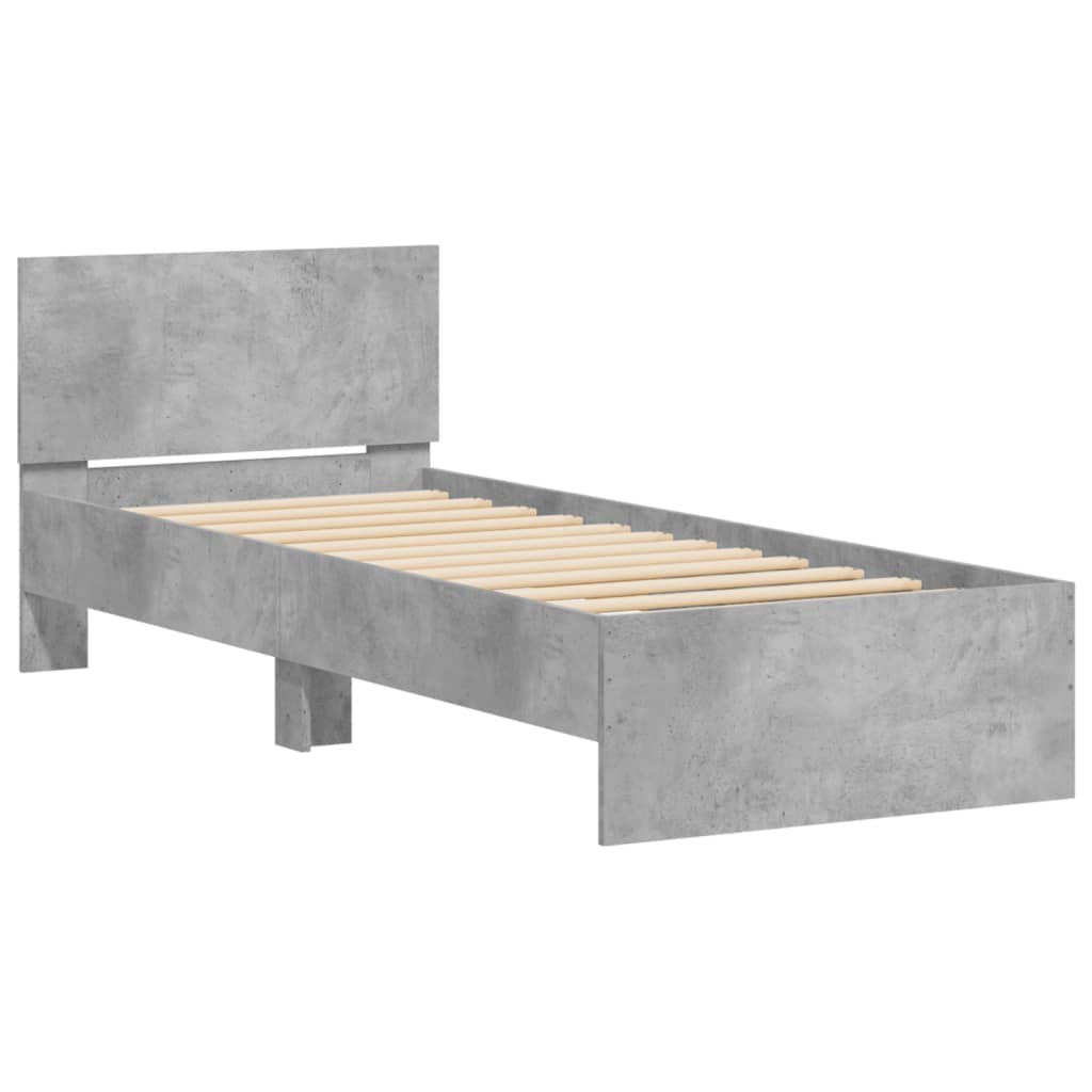 Bedframe met hoofdeinde bewerkt hout betongrijs 90x200 cm is nu te koop bij PeponiXL, paradijselijk wonen!
