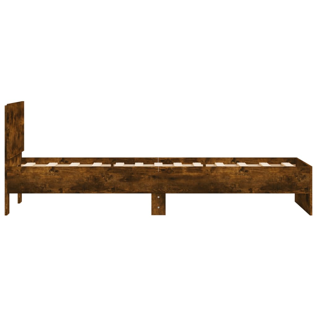 Bedframe met hoofdeinde bewerkt hout gerookt eiken 90x200 cm is nu te koop bij PeponiXL, paradijselijk wonen!