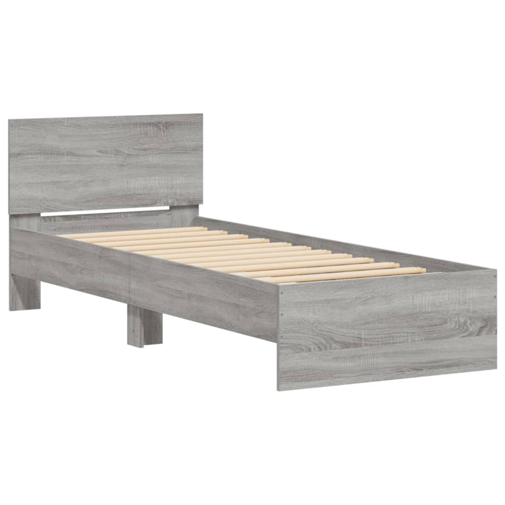 Bedframe met hoofdeinde bewerkt hout grijs sonoma 90x200 cm is nu te koop bij PeponiXL, paradijselijk wonen!