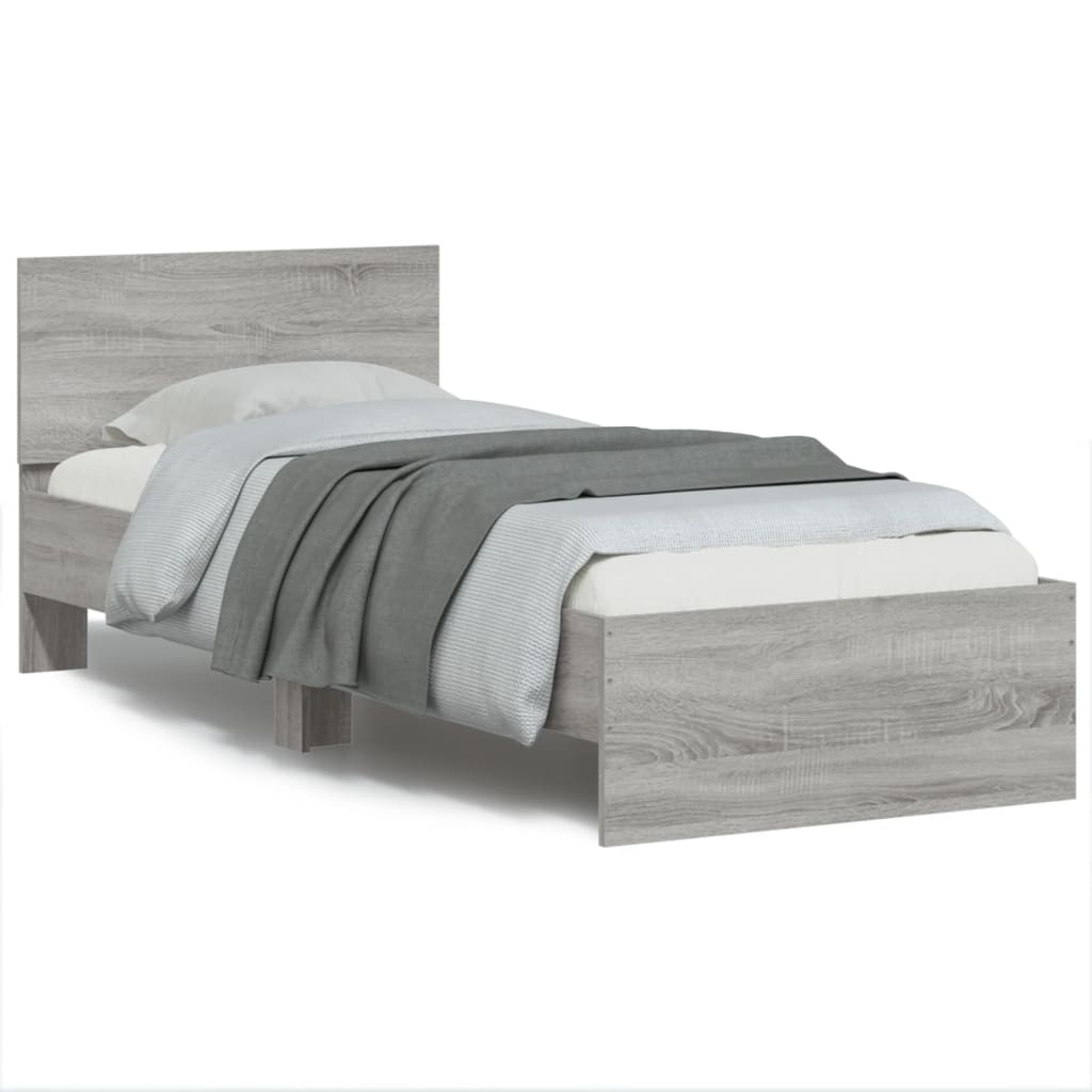 Bedframe met hoofdeinde bewerkt hout grijs sonoma 90x190 cm is nu te koop bij PeponiXL, paradijselijk wonen!