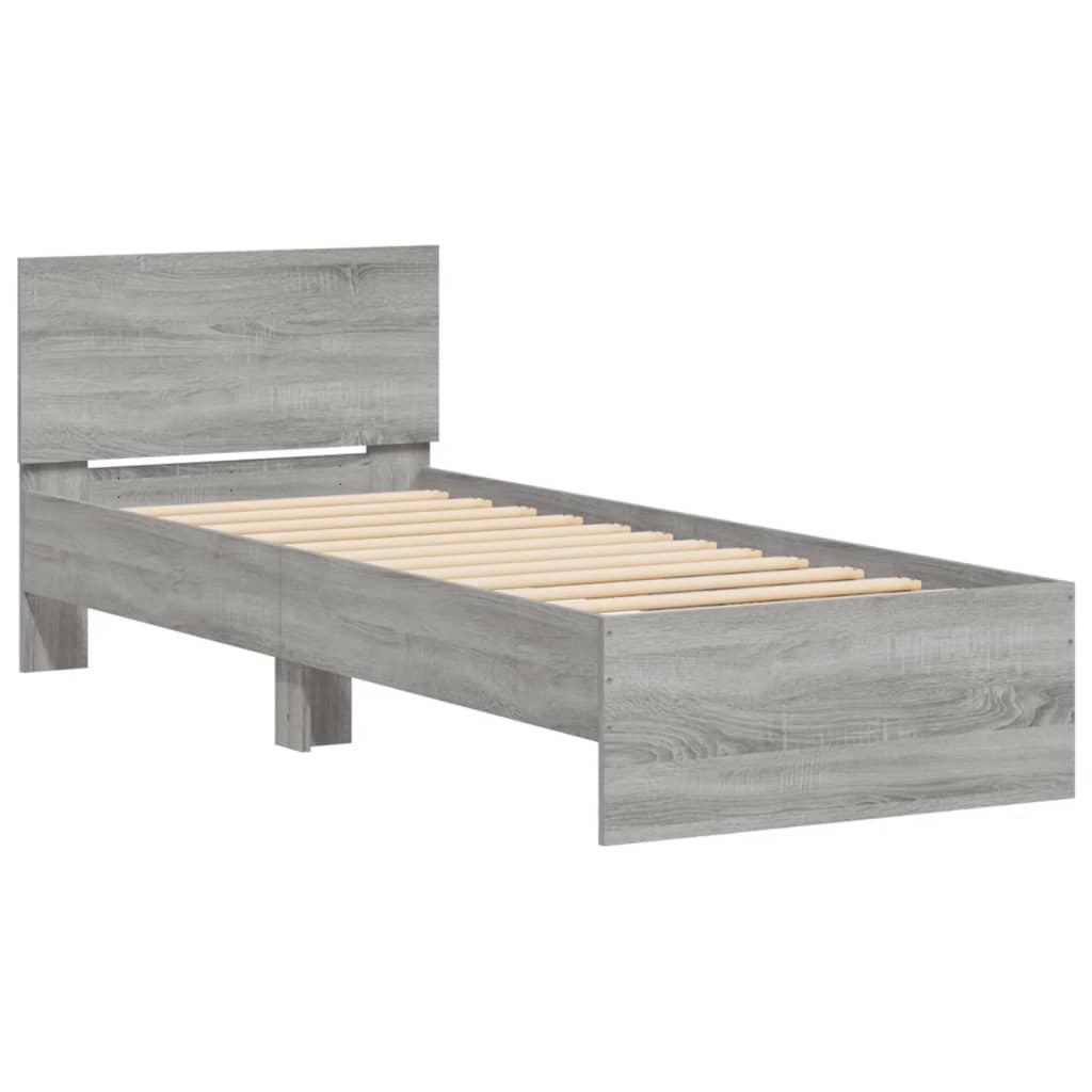 Bedframe met hoofdeinde bewerkt hout grijs sonoma 90x190 cm is nu te koop bij PeponiXL, paradijselijk wonen!