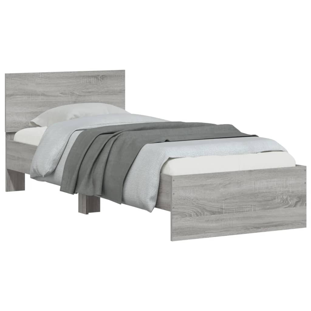Bedframe met hoofdeinde bewerkt hout grijs sonoma 90x190 cm is nu te koop bij PeponiXL, paradijselijk wonen!