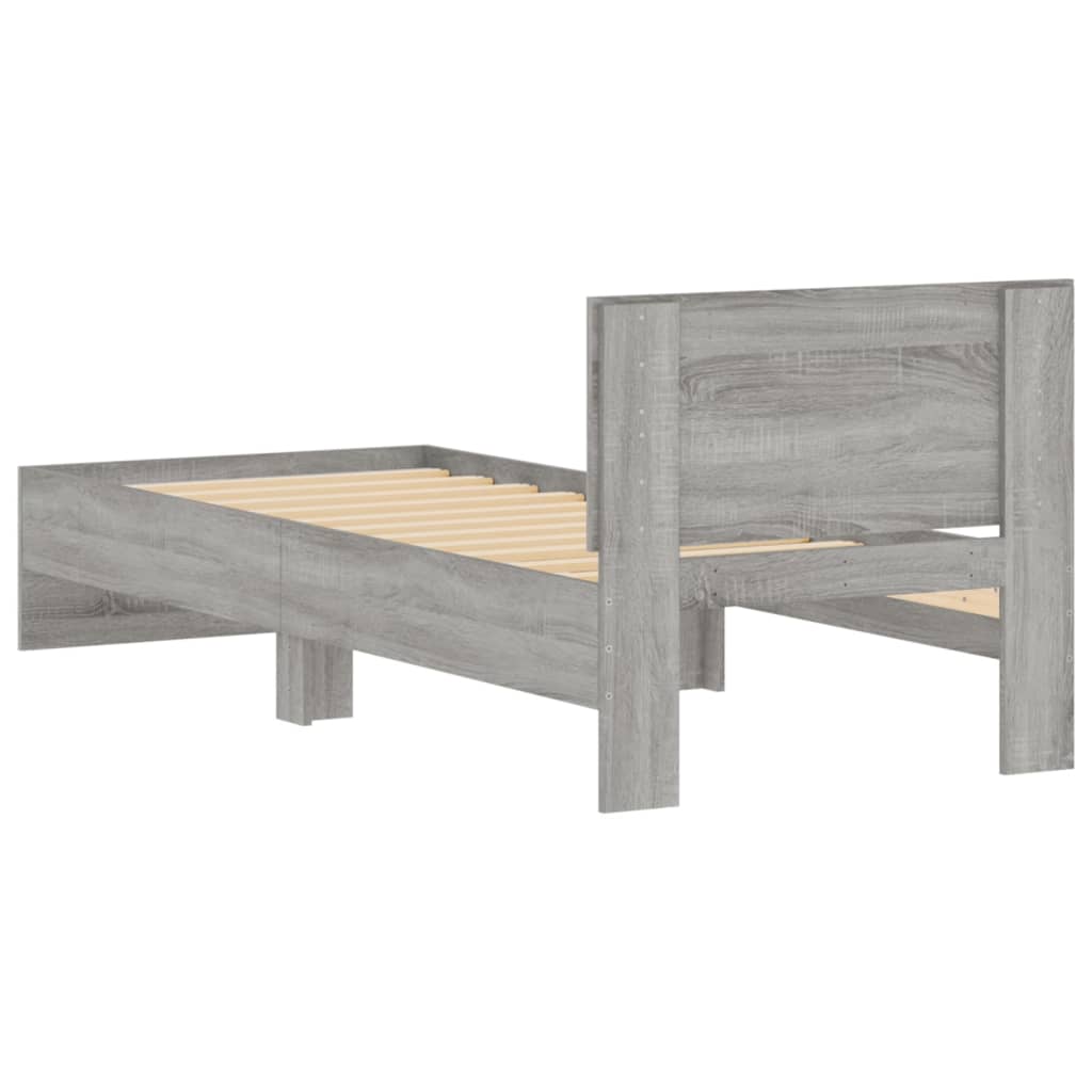 Bedframe met hoofdeinde bewerkt hout grijs sonoma 90x190 cm is nu te koop bij PeponiXL, paradijselijk wonen!