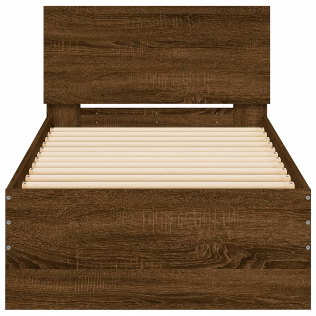 Bedframe met hoofdbord zonder matras bruin eikenkleur 90x190 cm is nu te koop bij PeponiXL, paradijselijk wonen!