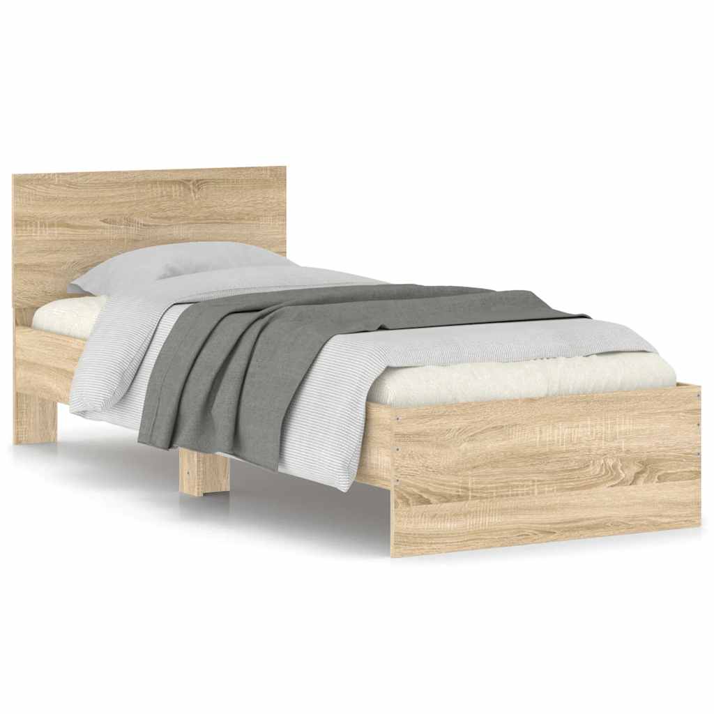 Bedframe met hoofdbord zonder matras sonoma eiken 75x190 cm is nu te koop bij PeponiXL, paradijselijk wonen!