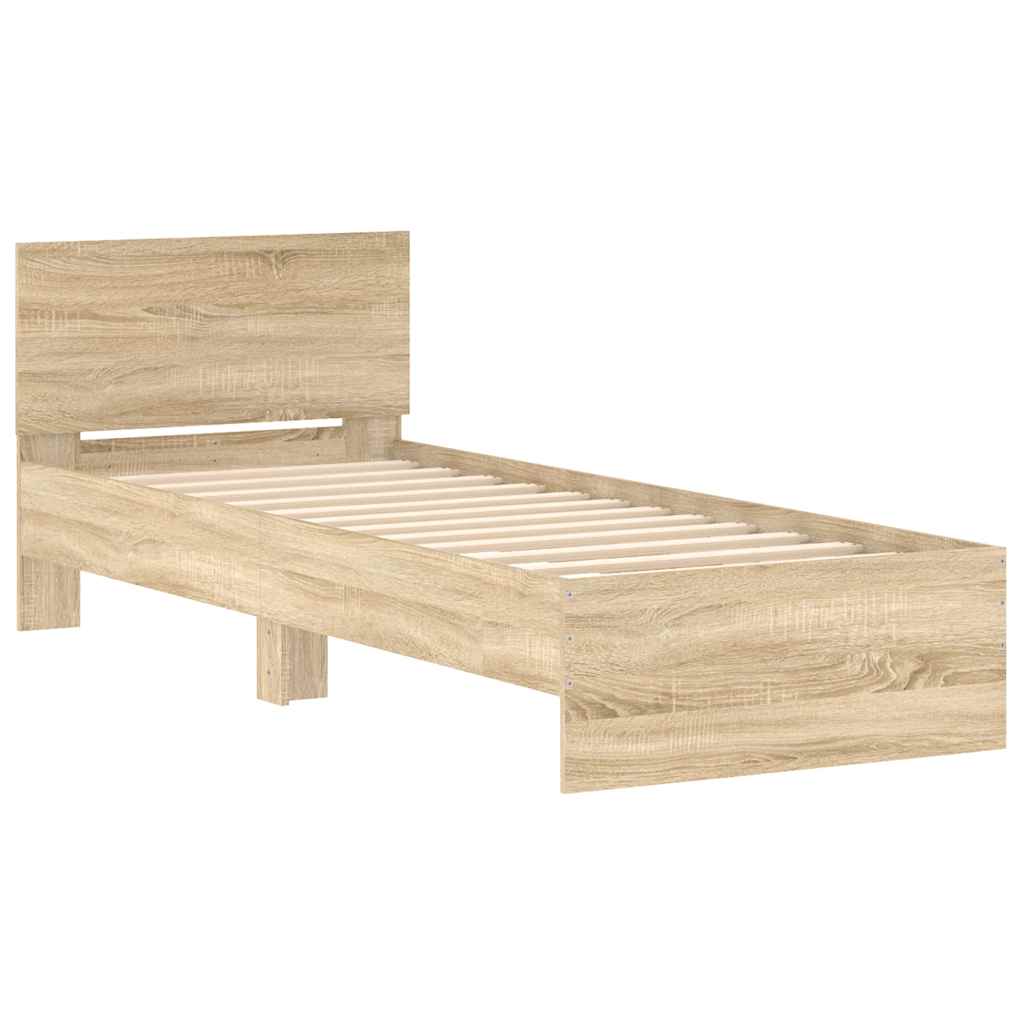 Bedframe met hoofdbord zonder matras sonoma eiken 75x190 cm is nu te koop bij PeponiXL, paradijselijk wonen!