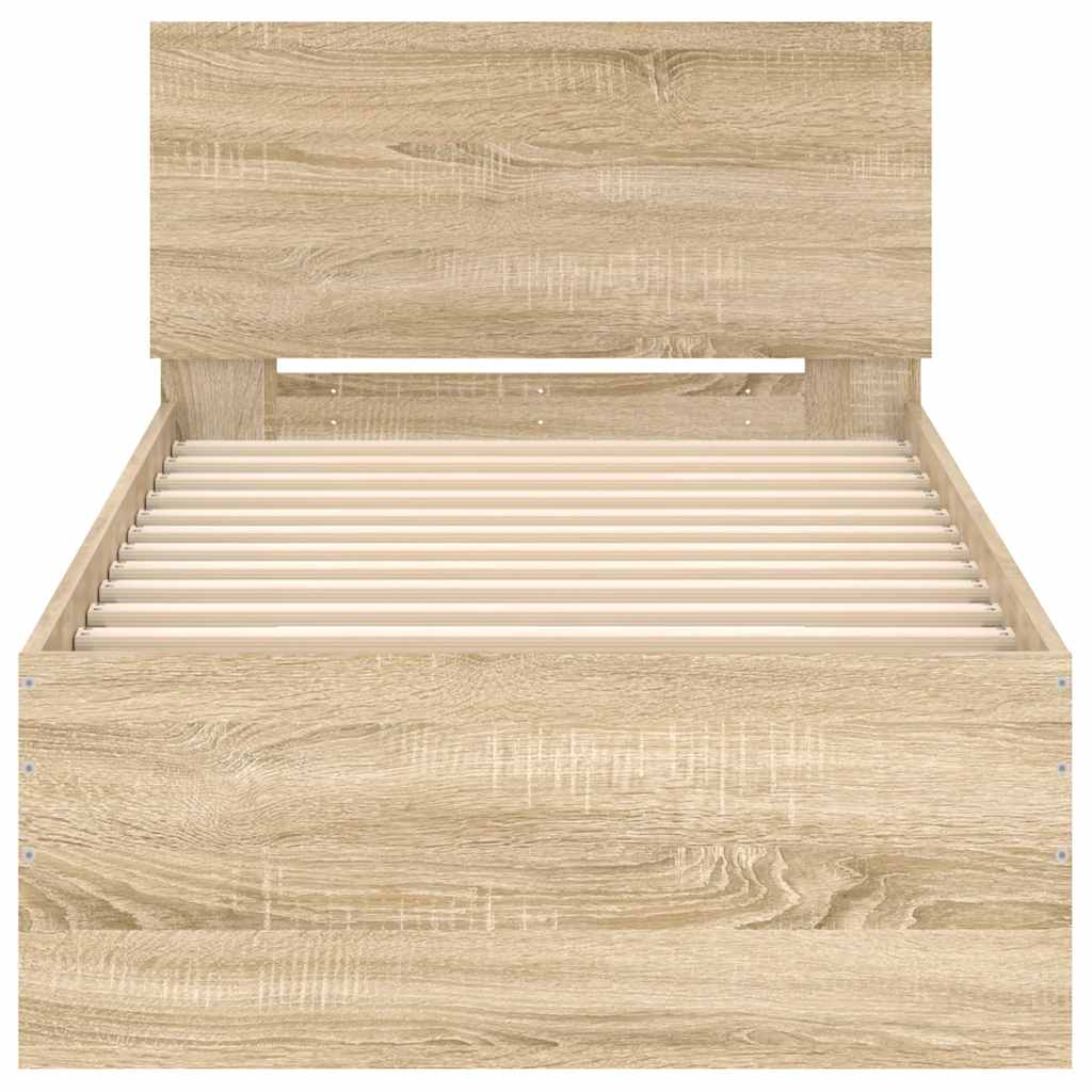 Bedframe met hoofdbord zonder matras sonoma eiken 75x190 cm is nu te koop bij PeponiXL, paradijselijk wonen!