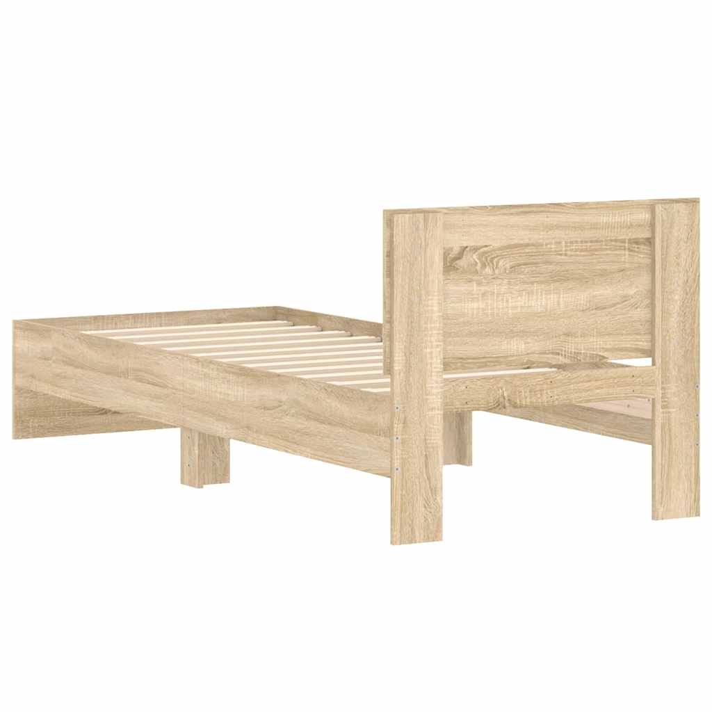 Bedframe met hoofdbord zonder matras sonoma eiken 75x190 cm is nu te koop bij PeponiXL, paradijselijk wonen!