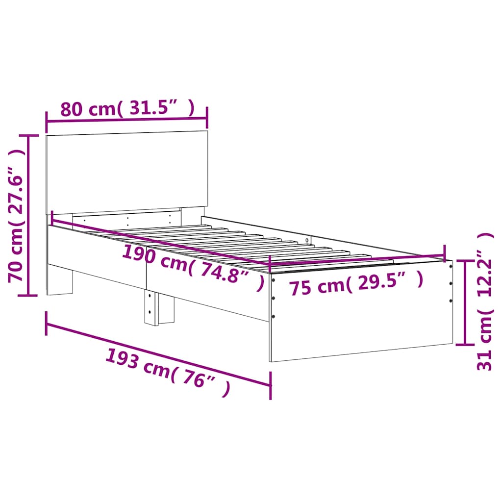 Bedframe met hoofdbord zonder matras sonoma eiken 75x190 cm is nu te koop bij PeponiXL, paradijselijk wonen!