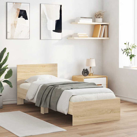 Bedframe met hoofdbord zonder matras sonoma eiken 75x190 cm is nu te koop bij PeponiXL, paradijselijk wonen!