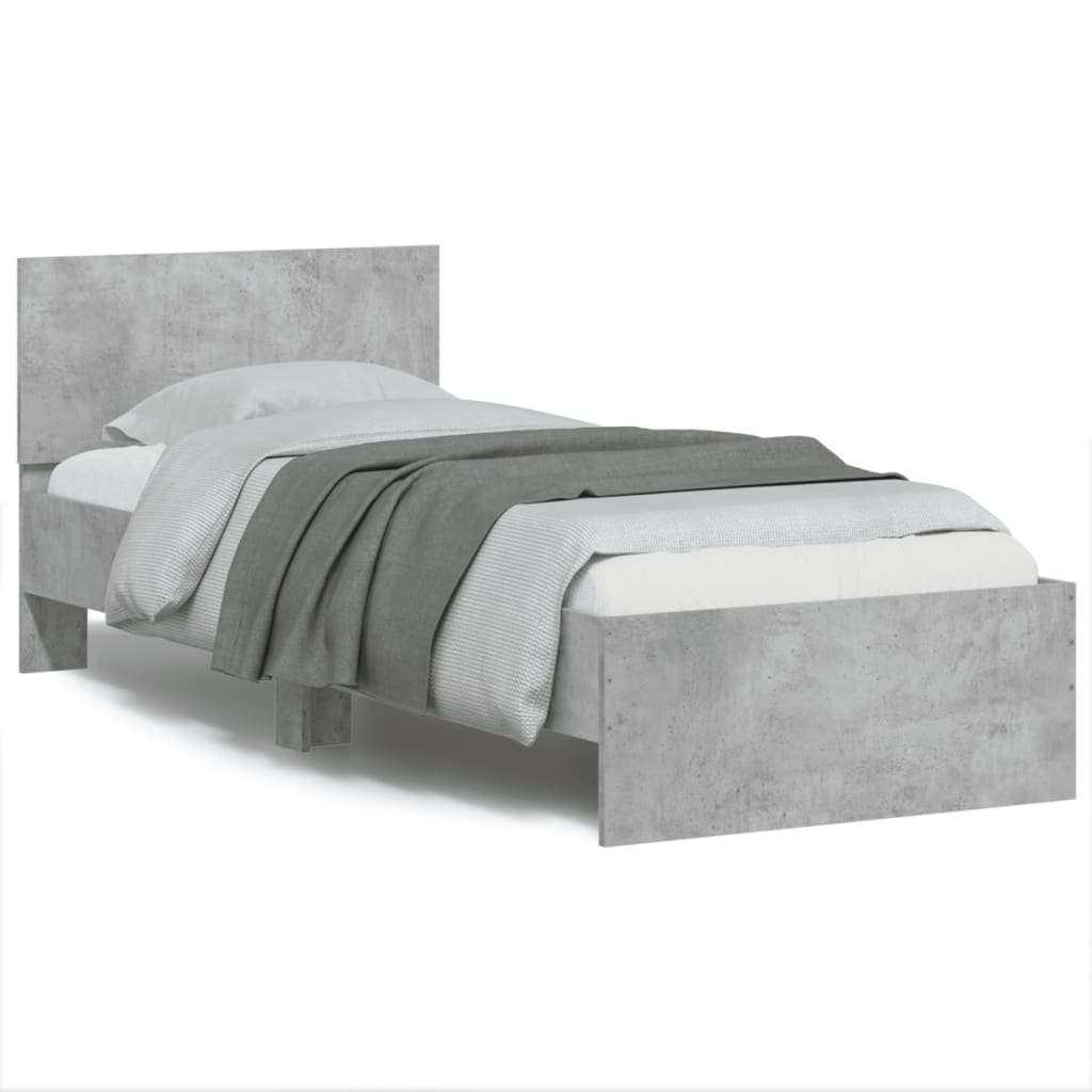 Bedframe met hoofdbord bewerkt hout betongrijs 75x190 cm is nu te koop bij PeponiXL, paradijselijk wonen!