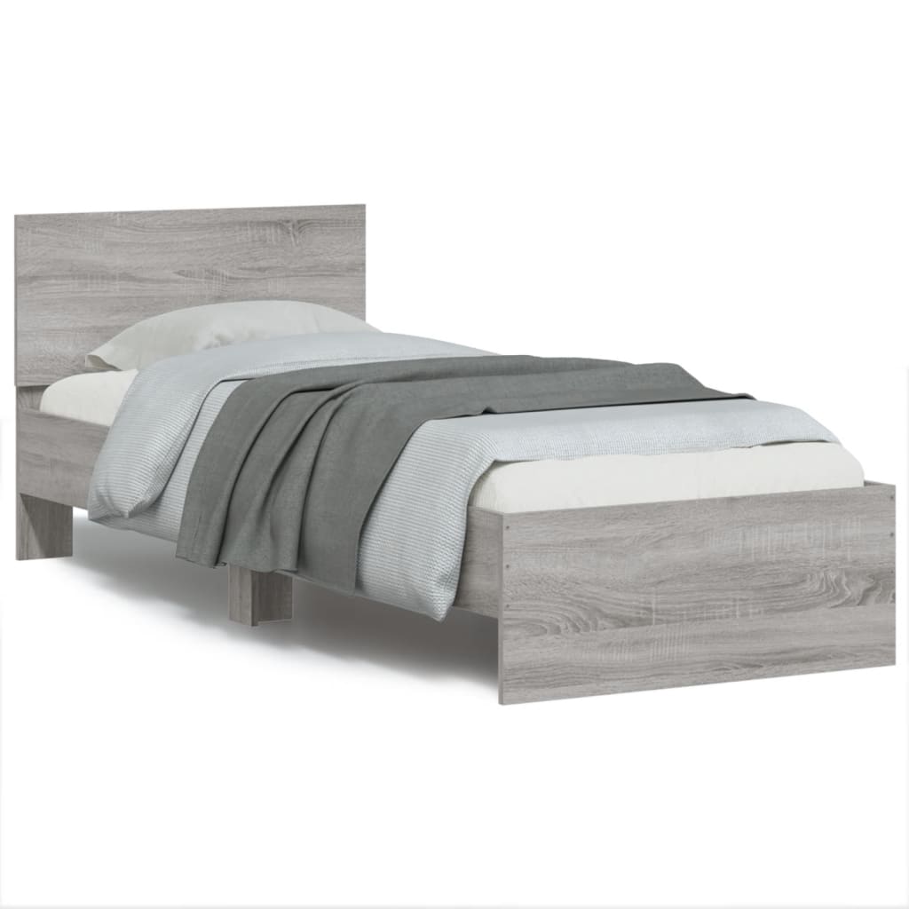 Bedframe met hoofdbord bewerkt hout grijs sonoma 75x190 cm is nu te koop bij PeponiXL, paradijselijk wonen!