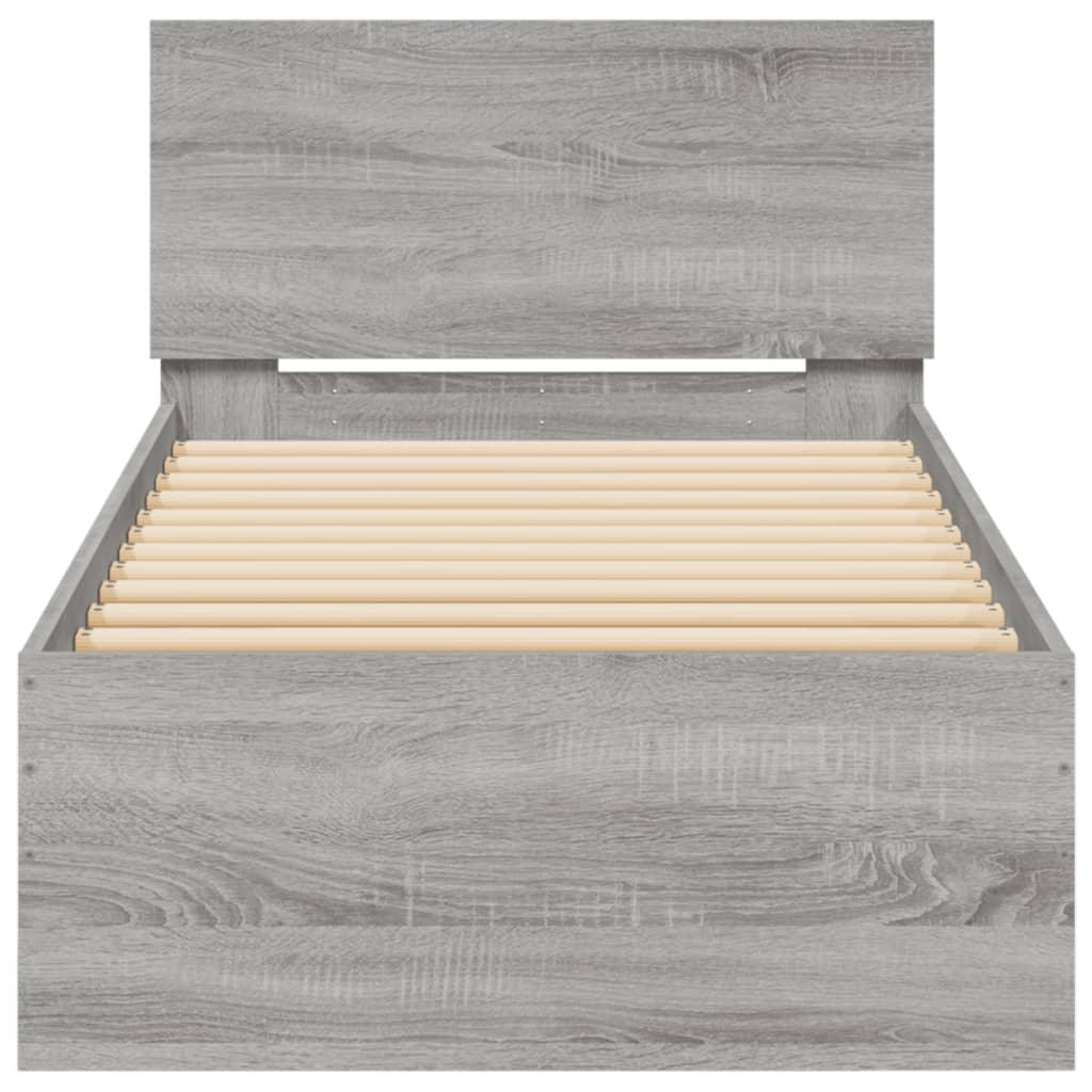 Bedframe met hoofdbord bewerkt hout grijs sonoma 75x190 cm is nu te koop bij PeponiXL, paradijselijk wonen!