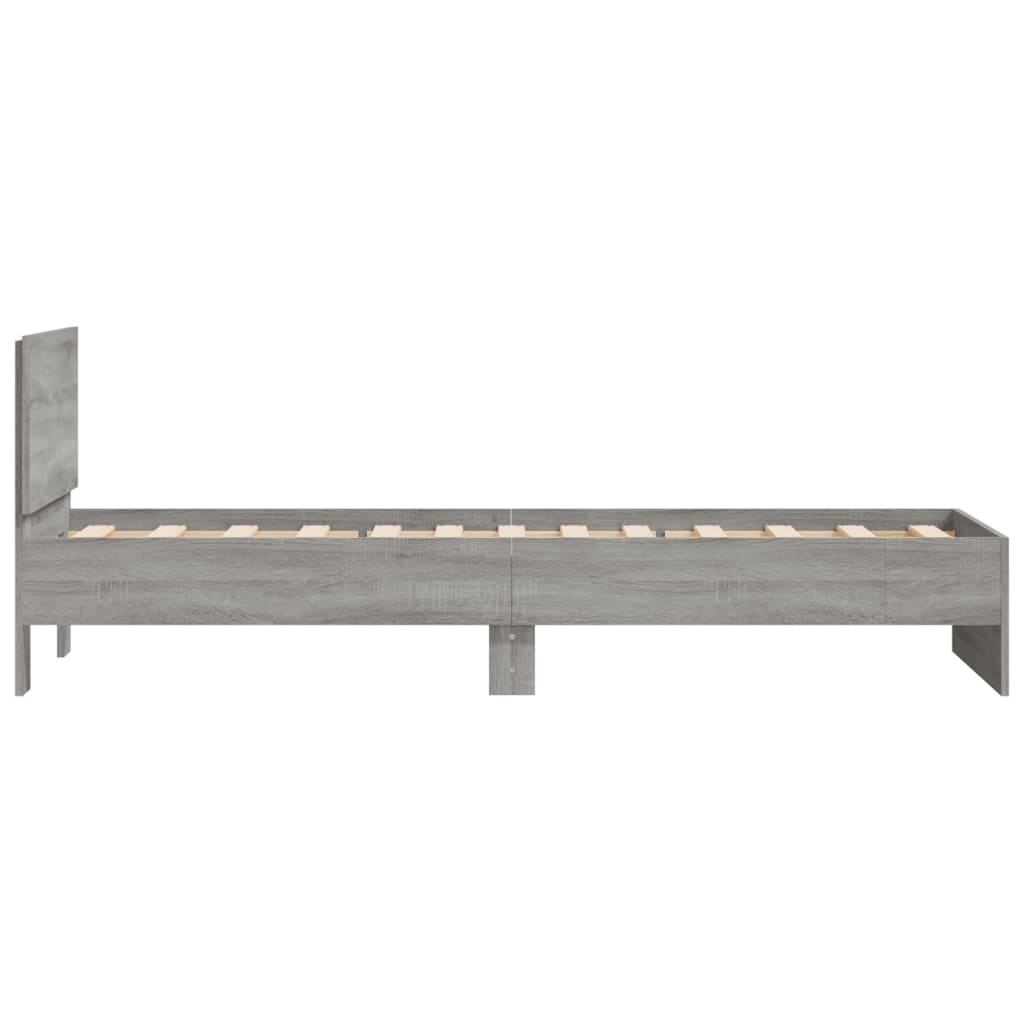 Bedframe met hoofdbord bewerkt hout grijs sonoma 75x190 cm is nu te koop bij PeponiXL, paradijselijk wonen!