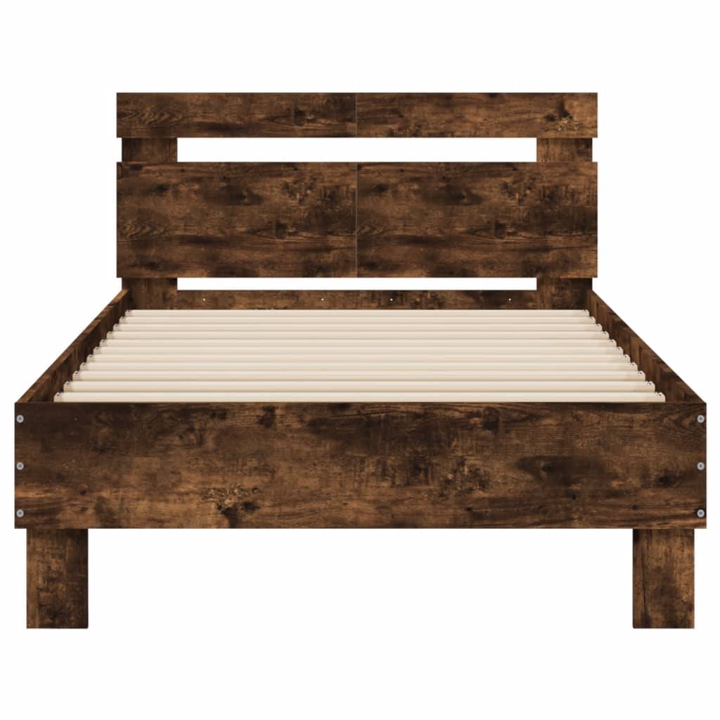 Bedframe met hoofdbord en LED gerookt eikenkleur 100x200 cm is nu te koop bij PeponiXL, paradijselijk wonen!