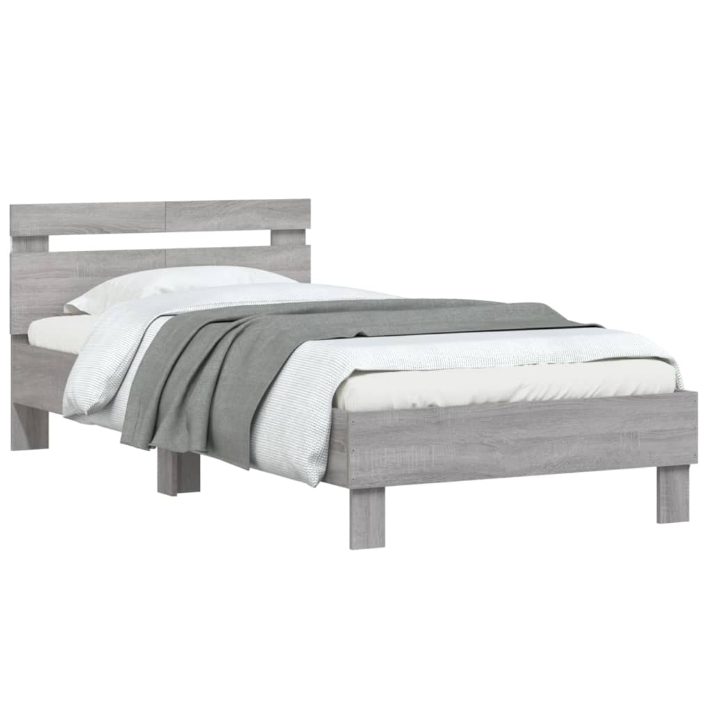 Bedframe met hoofdbord en LED grijs sonoma eiken 100x200 cm is nu te koop bij PeponiXL, paradijselijk wonen!