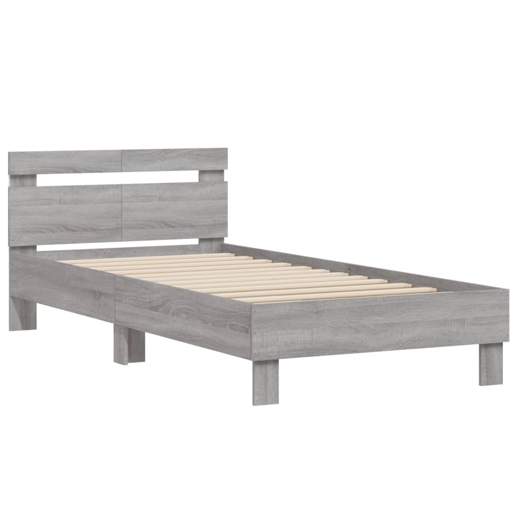 Bedframe met hoofdbord en LED grijs sonoma eiken 100x200 cm is nu te koop bij PeponiXL, paradijselijk wonen!