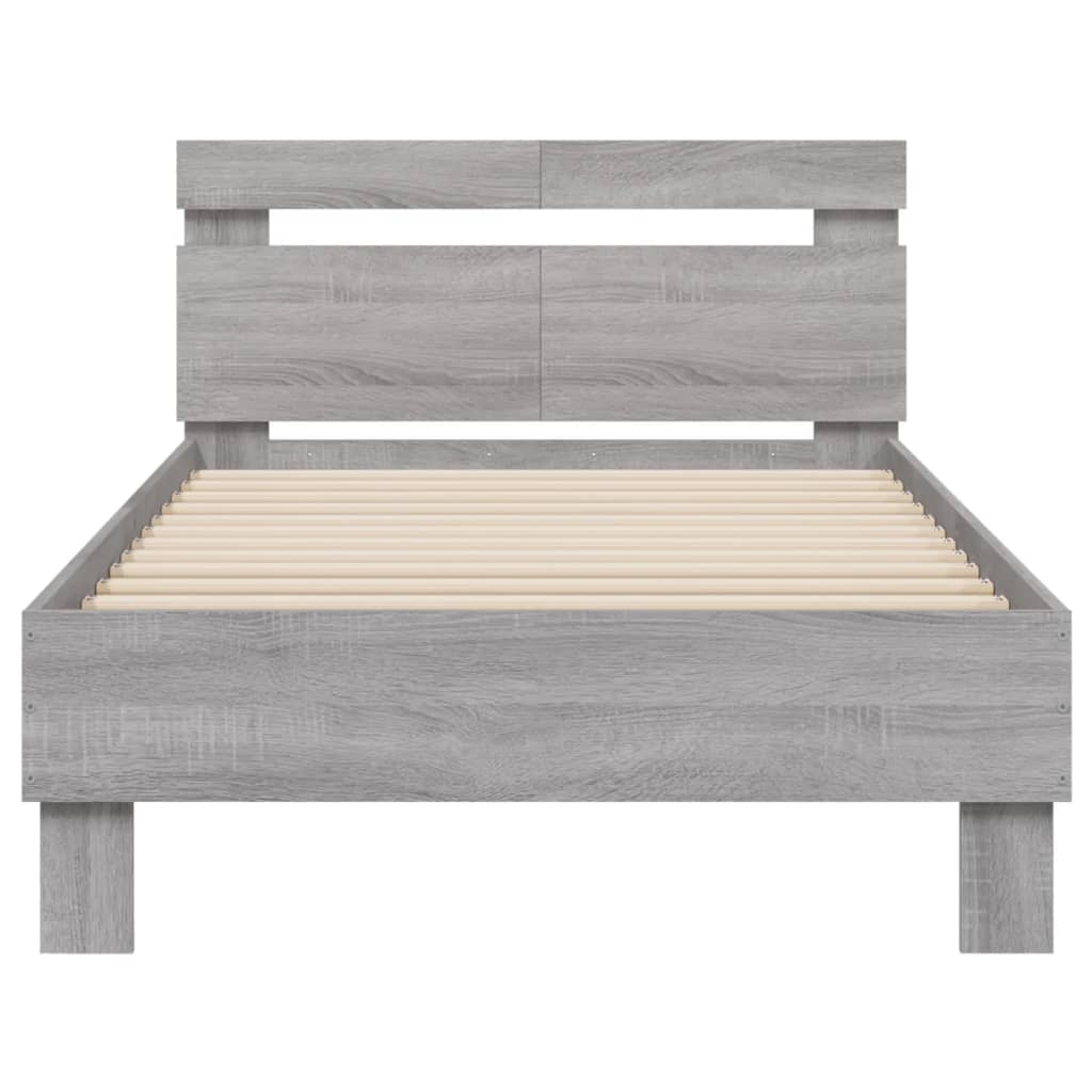 Bedframe met hoofdbord en LED grijs sonoma eiken 100x200 cm is nu te koop bij PeponiXL, paradijselijk wonen!