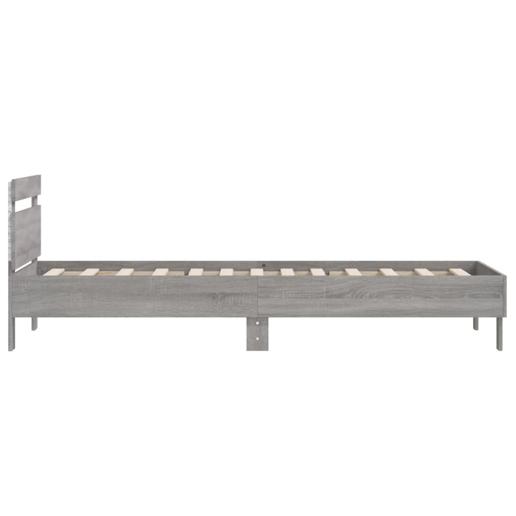 Bedframe met hoofdbord en LED grijs sonoma eiken 100x200 cm is nu te koop bij PeponiXL, paradijselijk wonen!