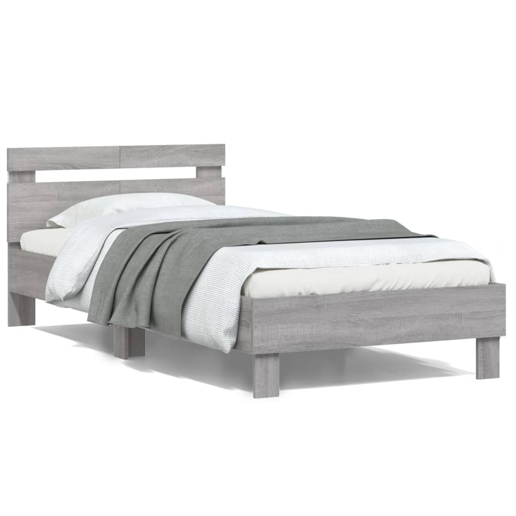 Bedframe met hoofdbord en LED grijs sonoma eiken 100x200 cm is nu te koop bij PeponiXL, paradijselijk wonen!